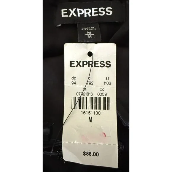 Express Black 3/4 Sleeve Sparkly PolkaDot Elastic Waist Romper Sexy M Witchy NWT - Picture 5 of 6